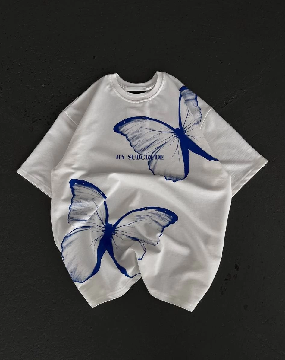 Bisiklet Yaka Baskılı Oversize T-Shirt - Beyaz