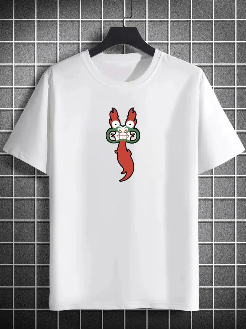 Bisiklet Yaka Baskılı Oversize T-Shirt - Beyaz -