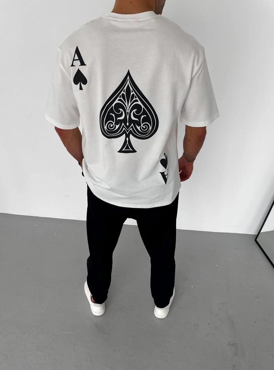 Bisiklet Yaka Baskılı Oversize T-Shirt - Beyaz
