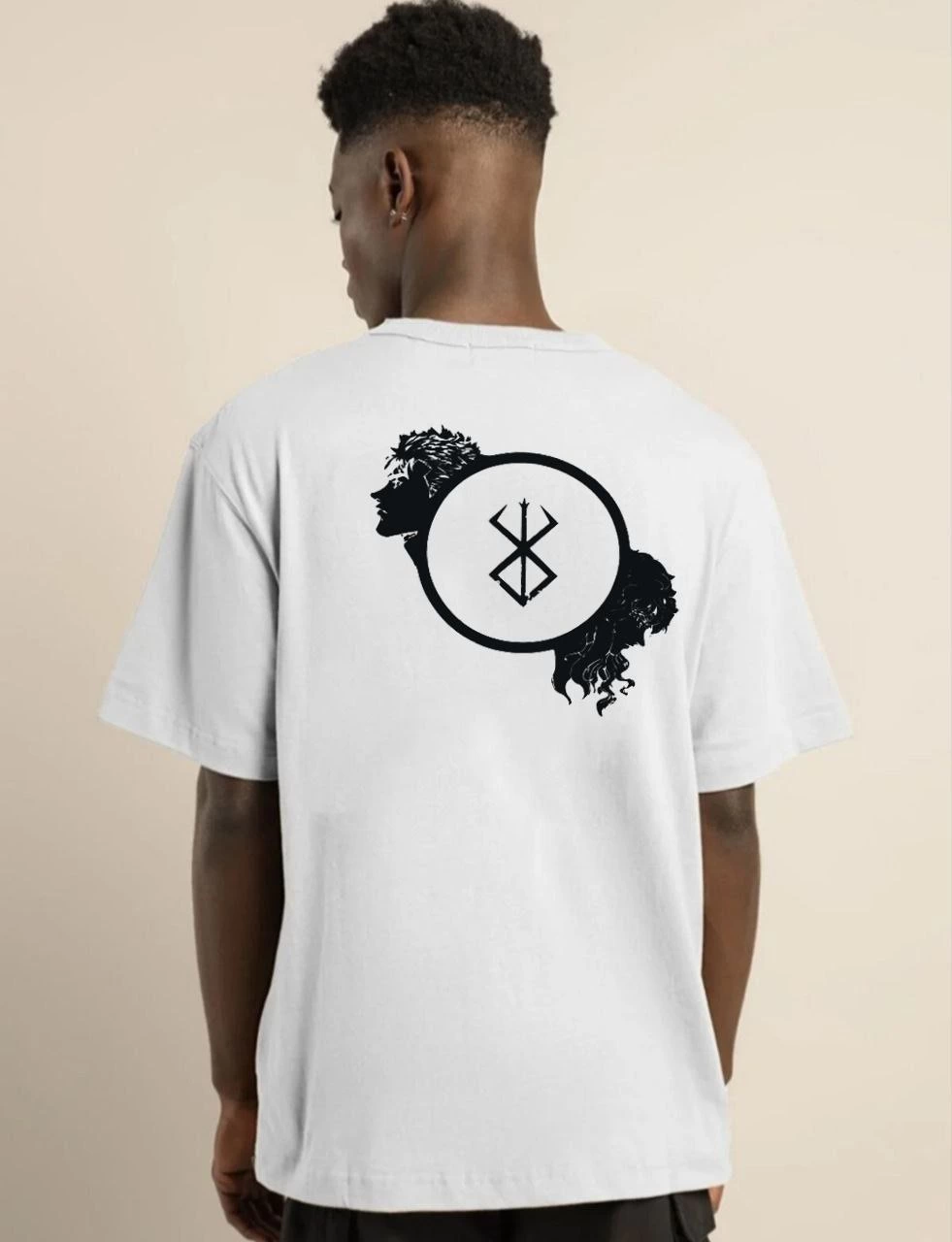 Bisiklet Yaka Baskılı Oversize T-Shirt - Beyaz -