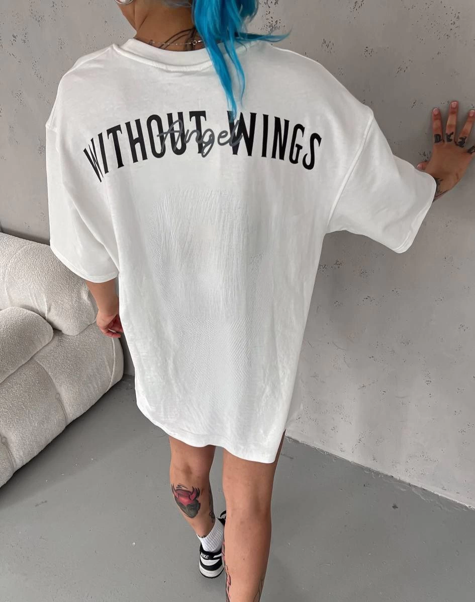 Bisiklet Yaka Baskılı Oversize T-Shirt - Beyaz -