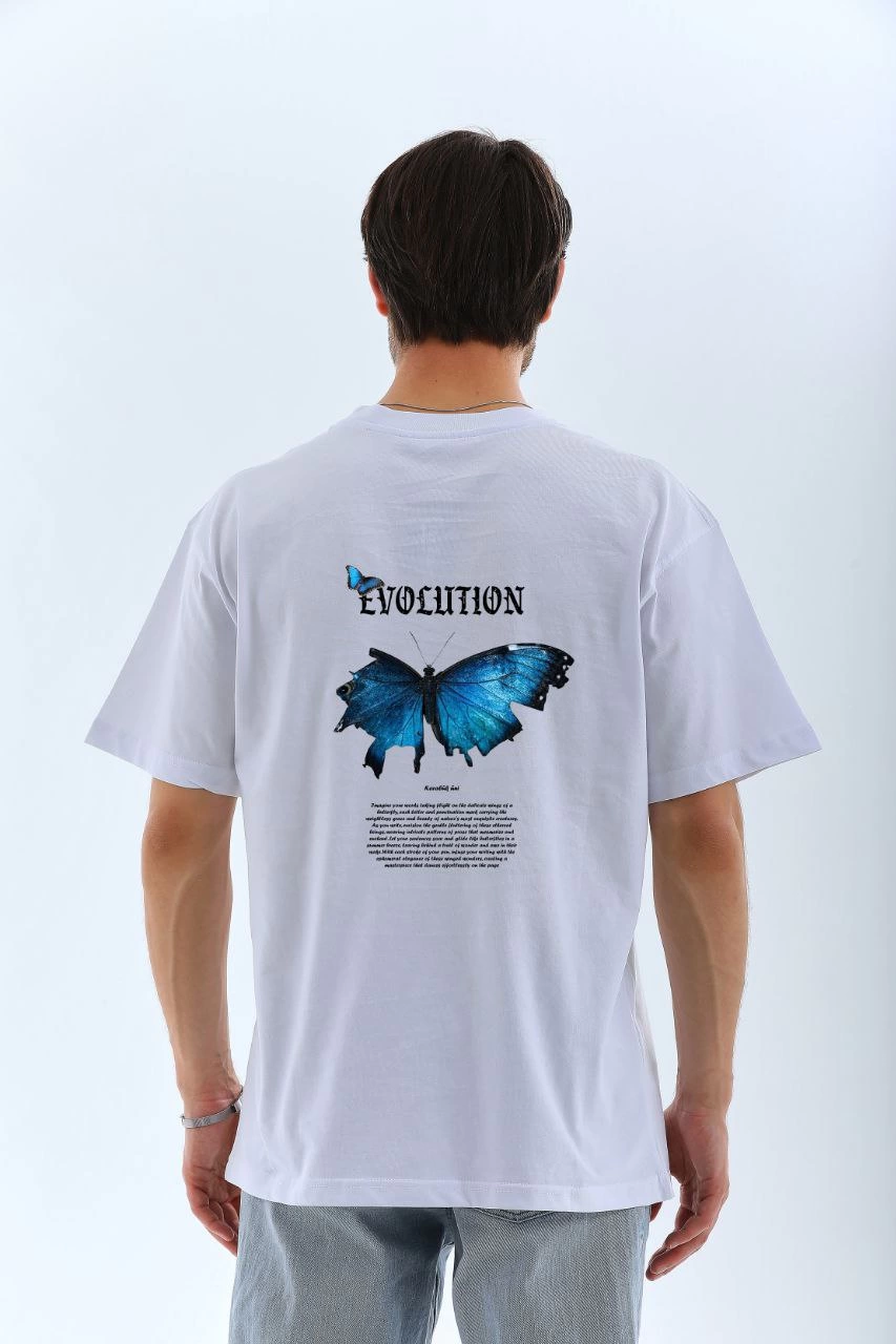 Bisiklet Yaka Baskılı Oversize T-Shirt - Beyaz -