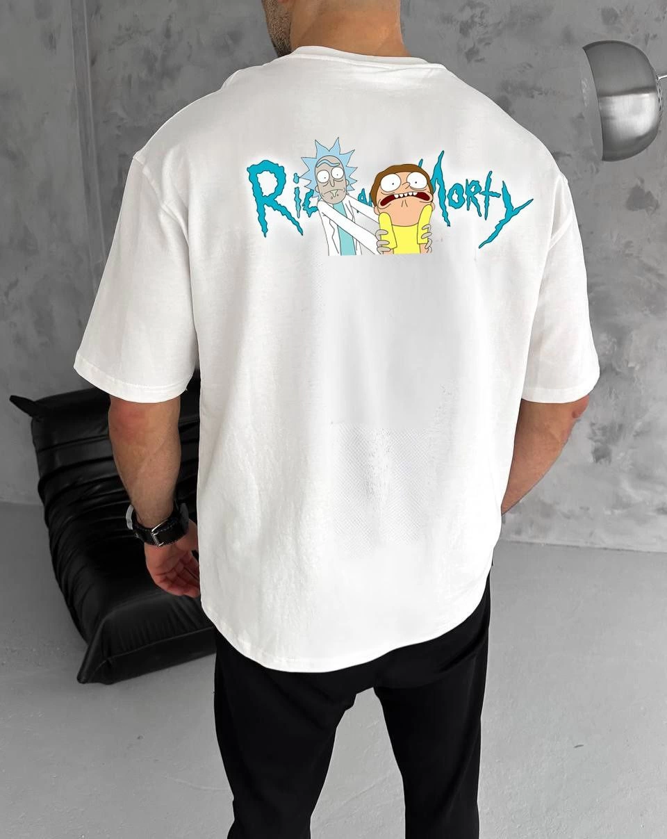 Bisiklet Yaka Baskılı Oversize T-Shirt - Beyaz -