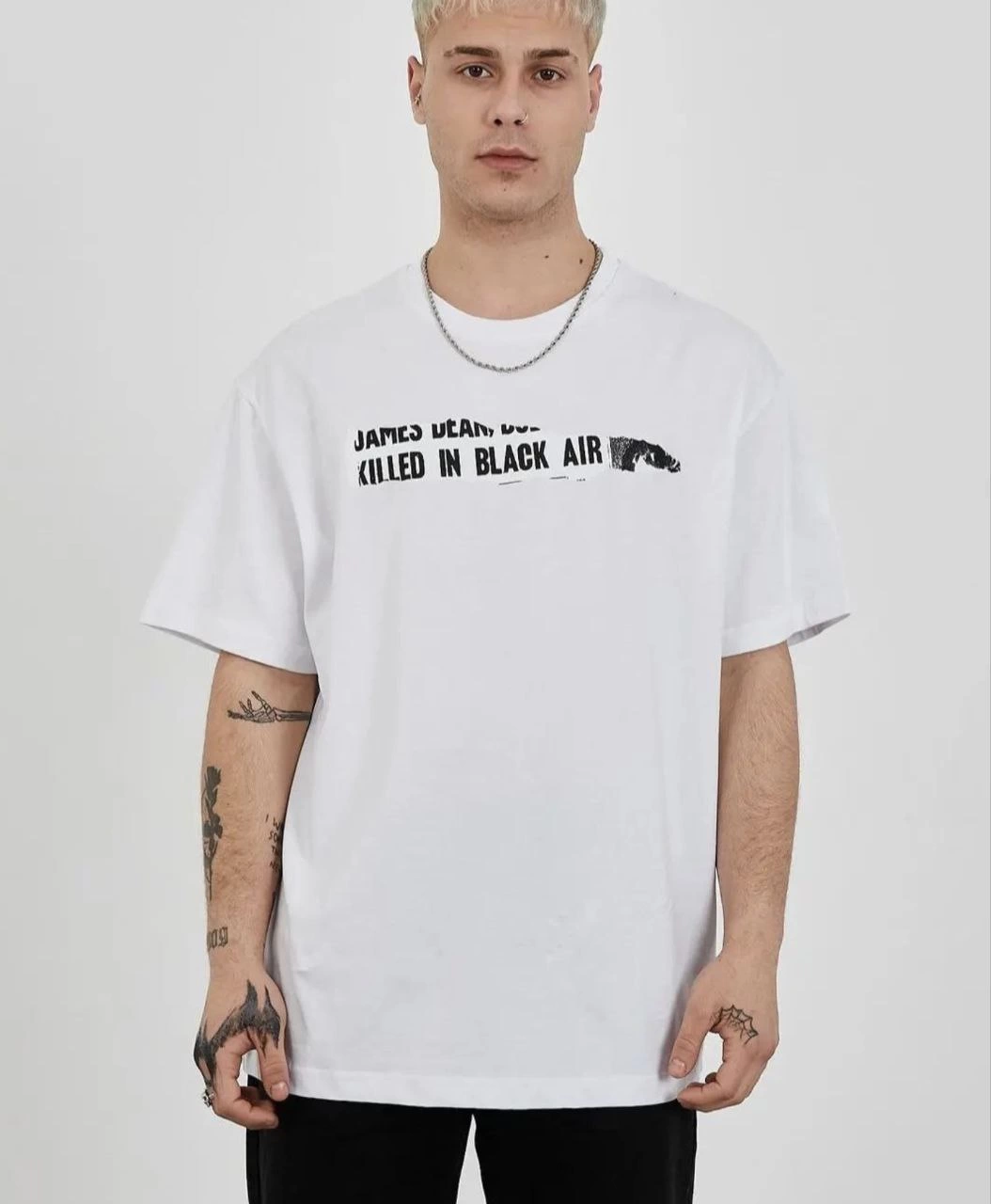 Bisiklet Yaka Baskılı Oversize T-Shirt - Beyaz