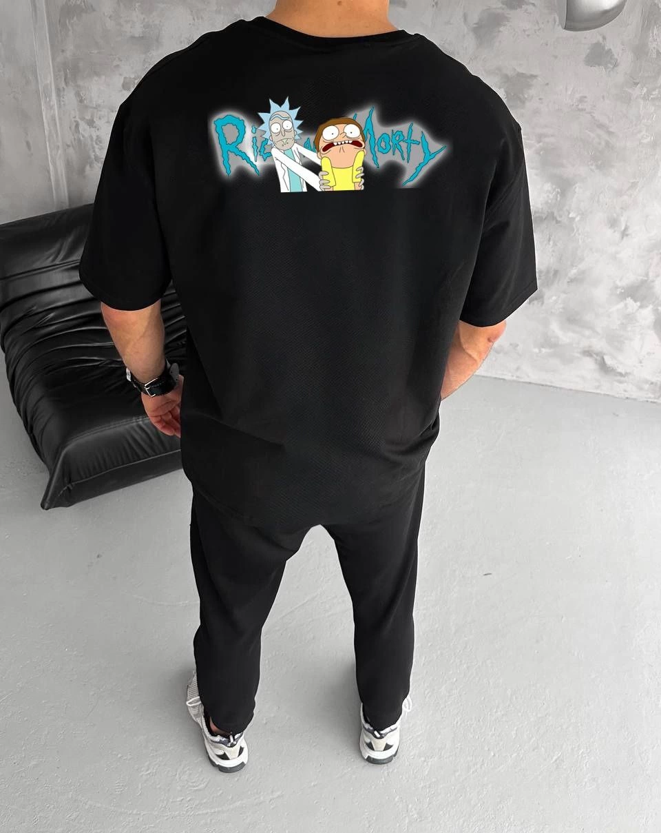 Bisiklet Yaka Baskılı Oversize T-Shirt - Siyah -