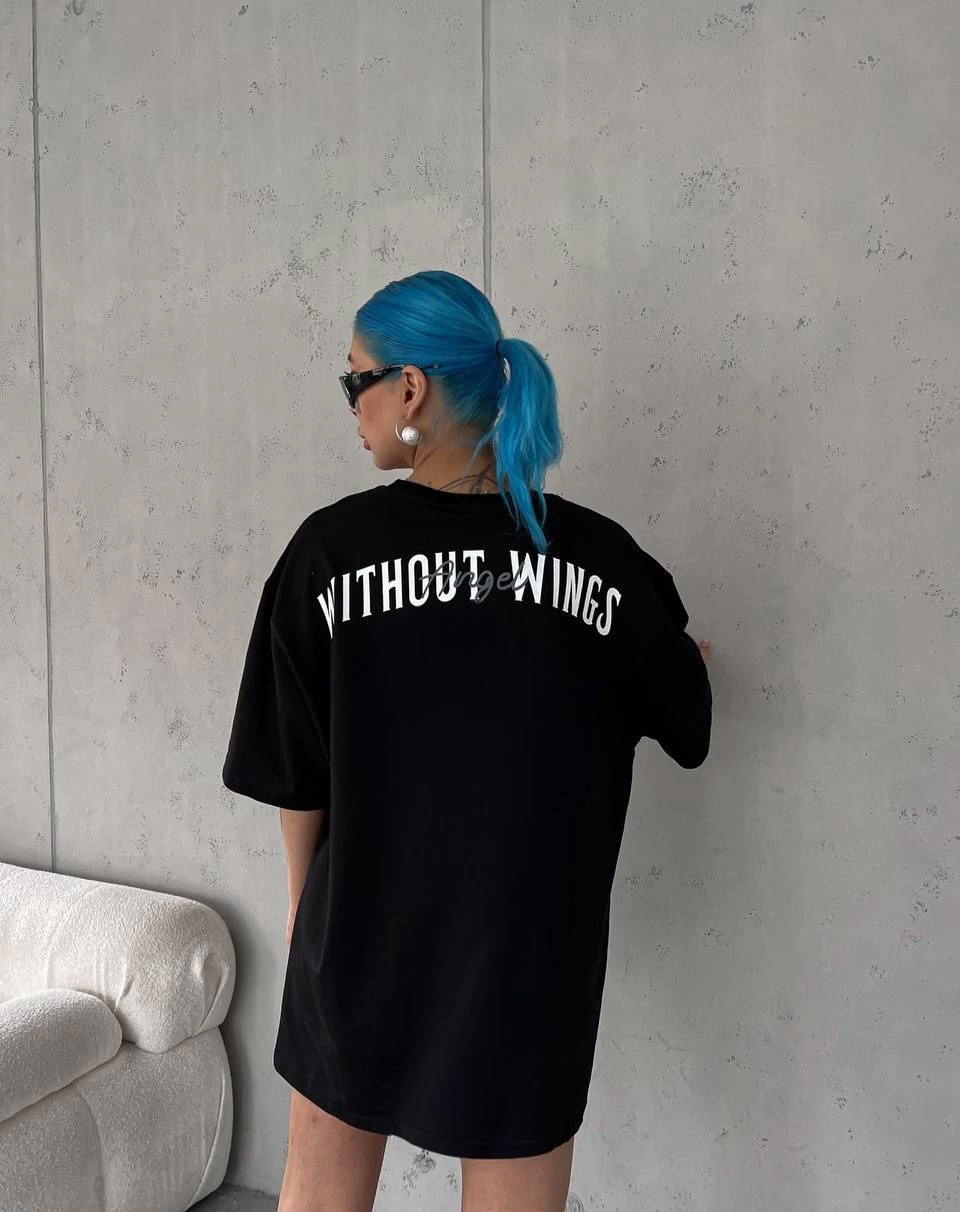 Bisiklet Yaka Baskılı Oversize T-Shirt - Siyah -
