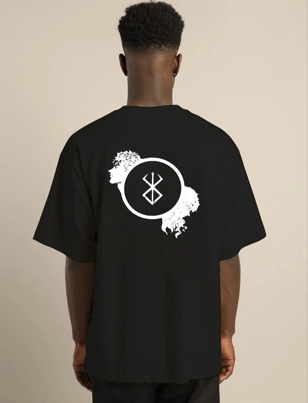 Bisiklet Yaka Baskılı Oversize T-Shirt - Siyah -