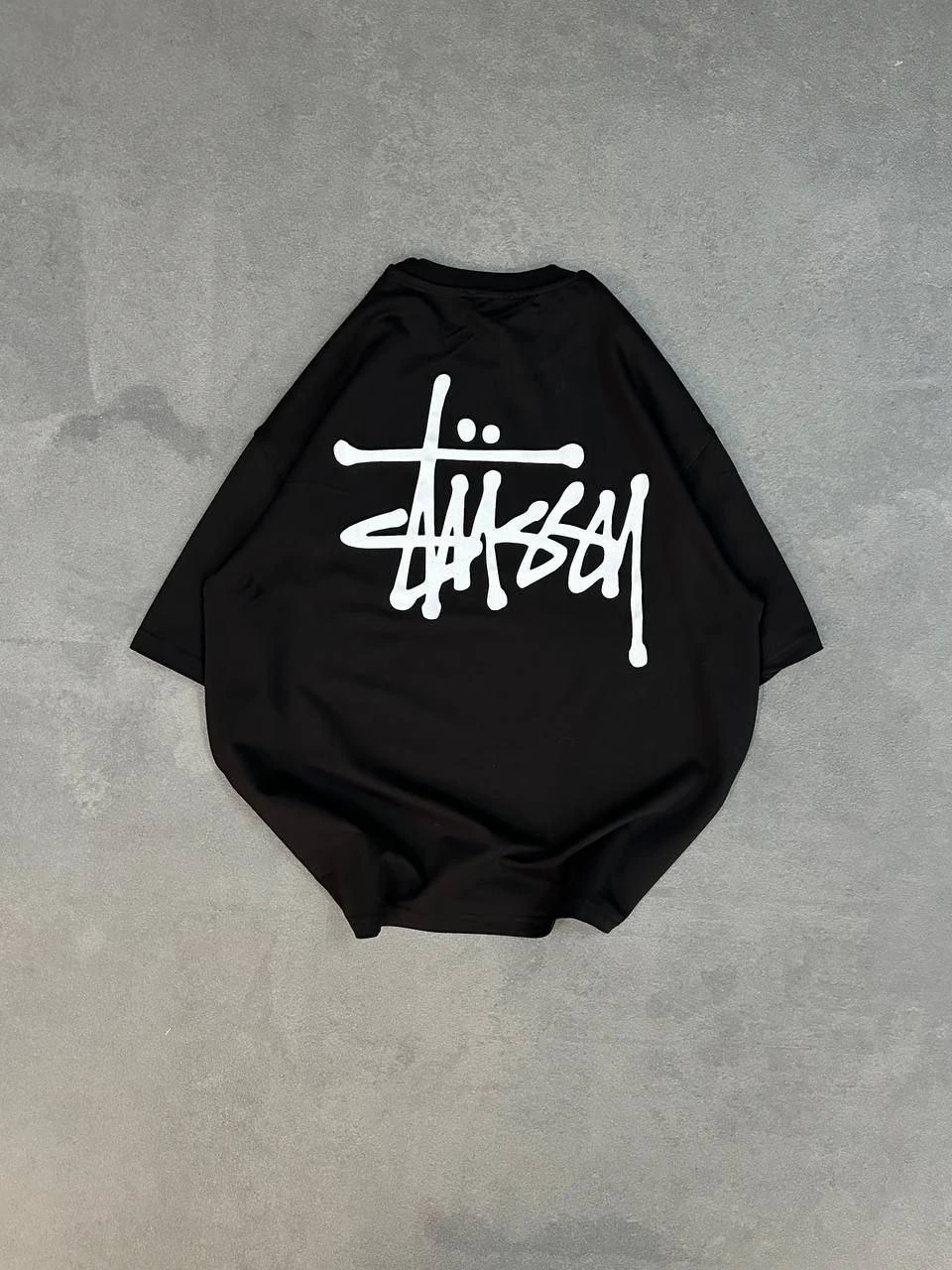 Bisiklet Yaka Baskılı Oversize T-Shirt - Siyah -