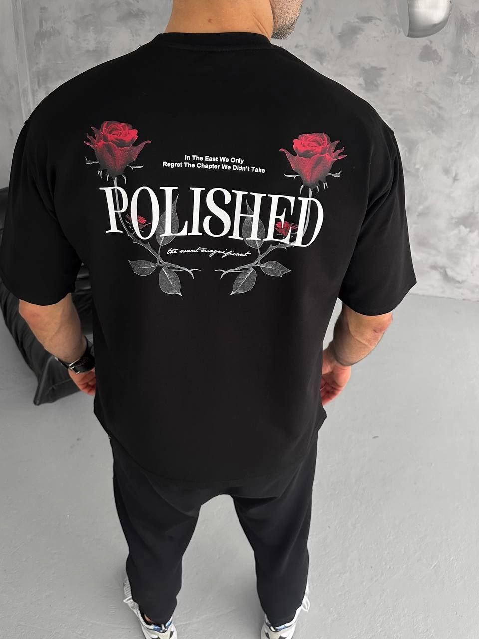 Bisiklet Yaka Baskılı Oversize T-Shirt - Siyah