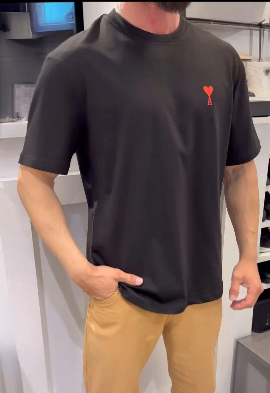 Bisiklet Yaka Baskılı Oversize T-Shirt - Siyah -
