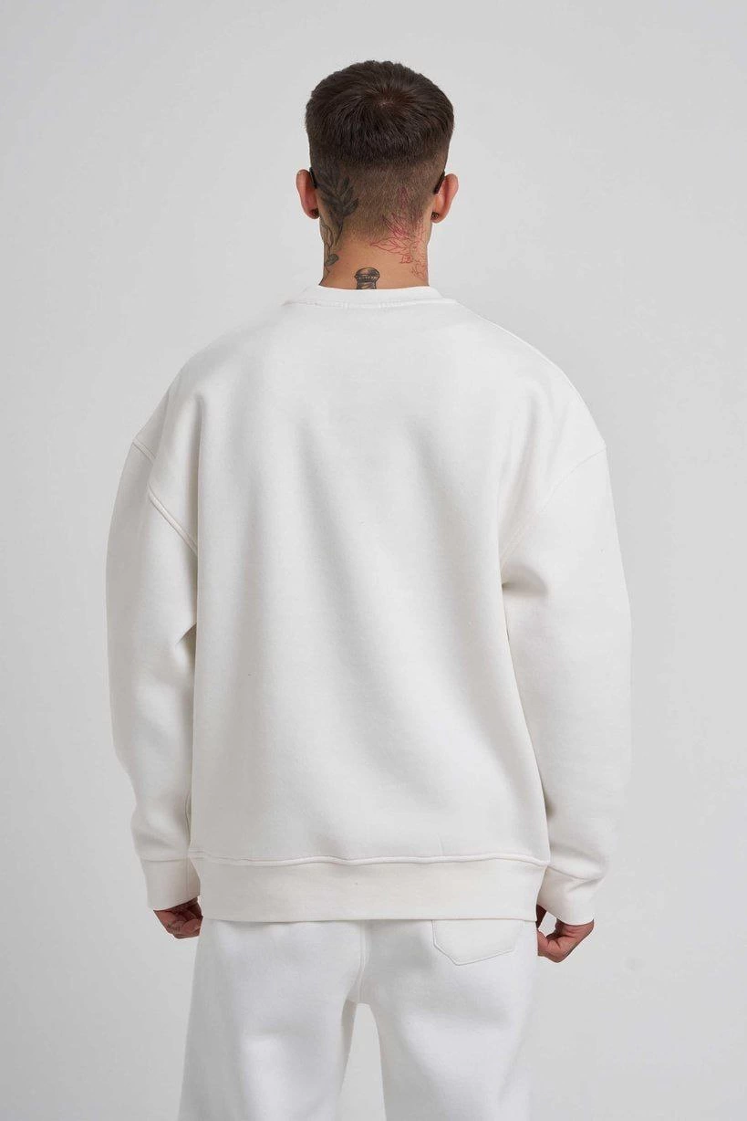 Biskilet Yaka Üç İplik SweatShirt - Beyaz -