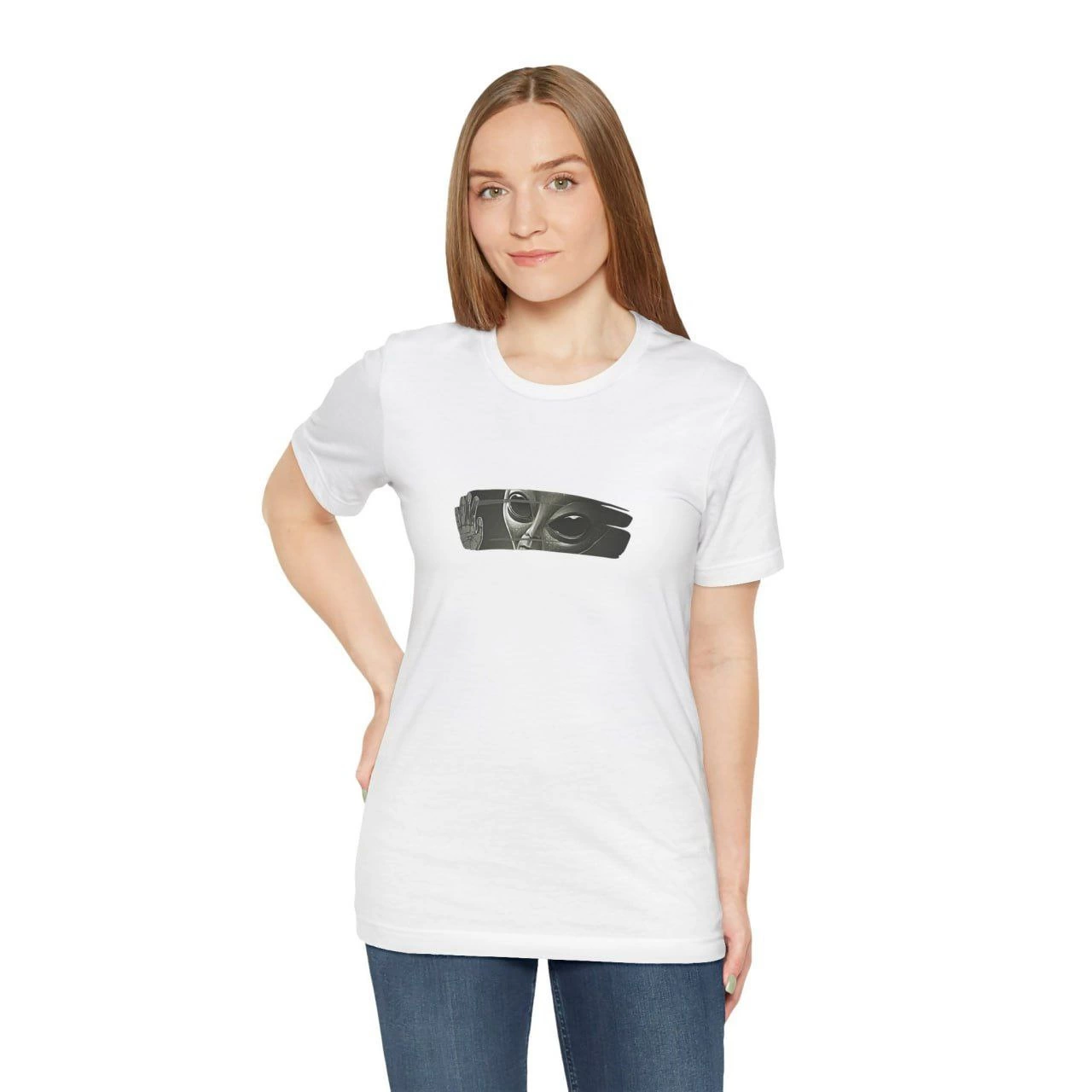Bisiklet Yaka Baskılı T-Shirt - Beyaz -