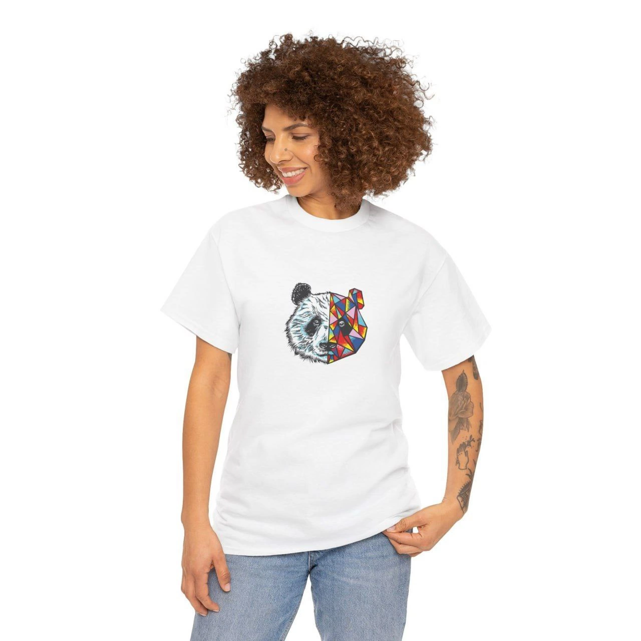 Bisiklet Yaka Baskılı T-Shirt - Beyaz -