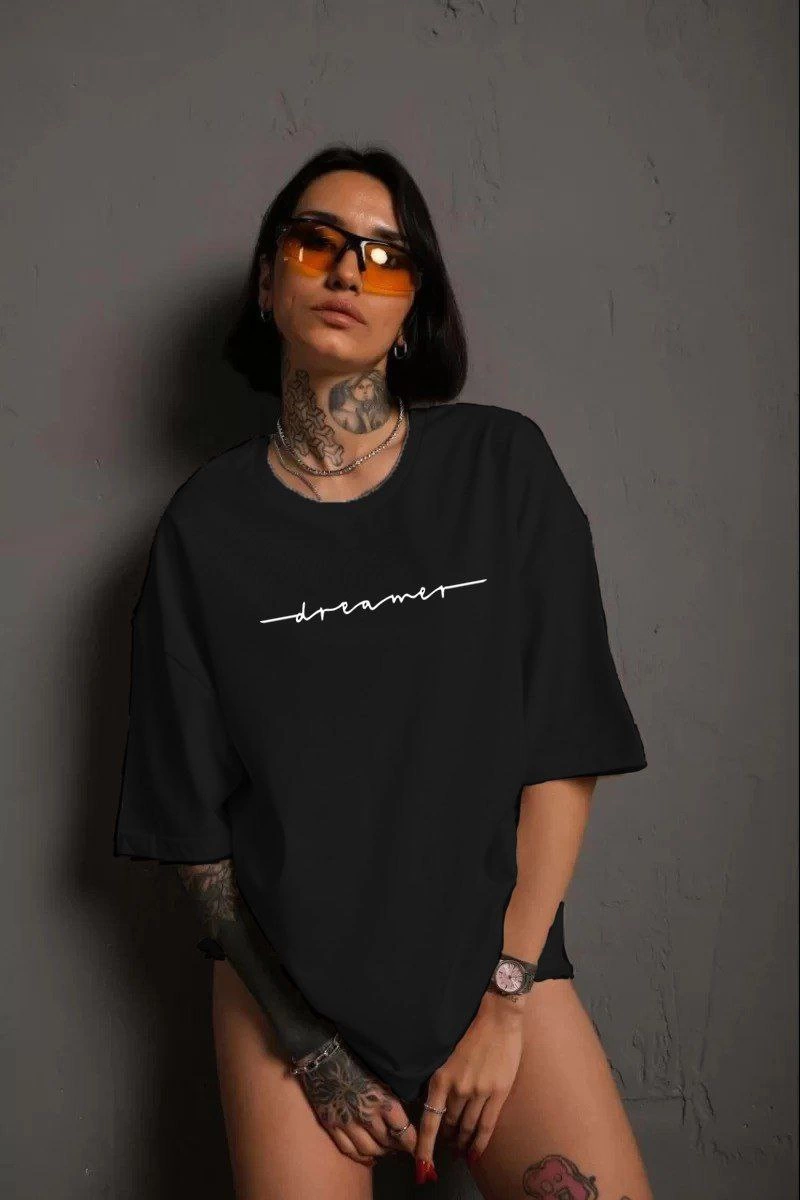 Bisiklet Yaka Baskılı T-Shirt - Siyah -
