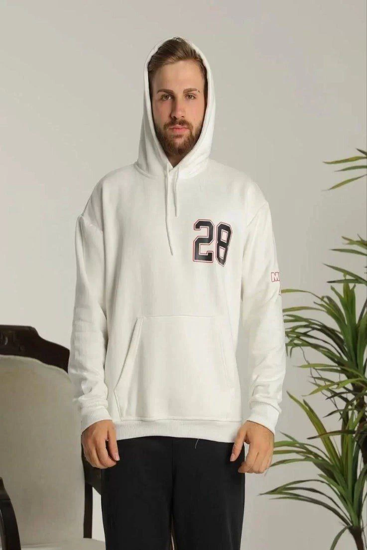 Kapşonlu Baskılı Sweetshirt - Beyaz