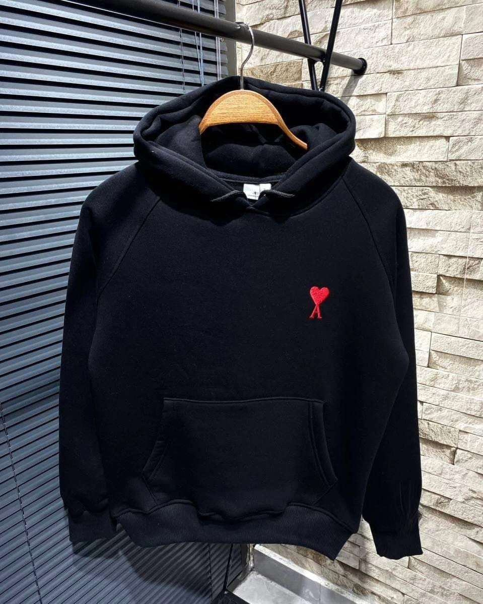 Kapşonlu Baskılı Sweetshirt - Siyah -