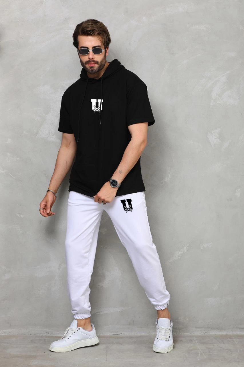 Kapşonlu Oversize T-Shirt Takım - Siyah
