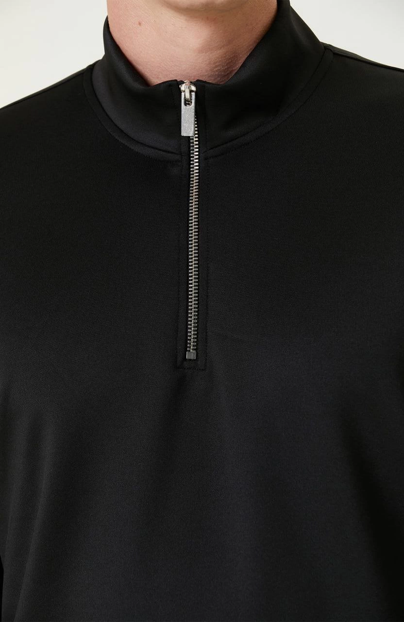 Uzun Kol Yarım Farmuarlı Yakalı Basic SweatShirt - Siyah -