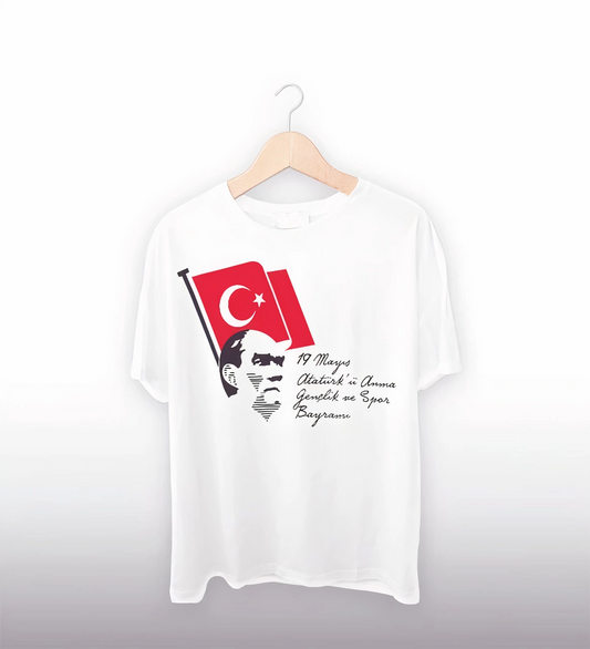 19 Mayıs 20/1 Baskılı T-shirt - Beyaz -