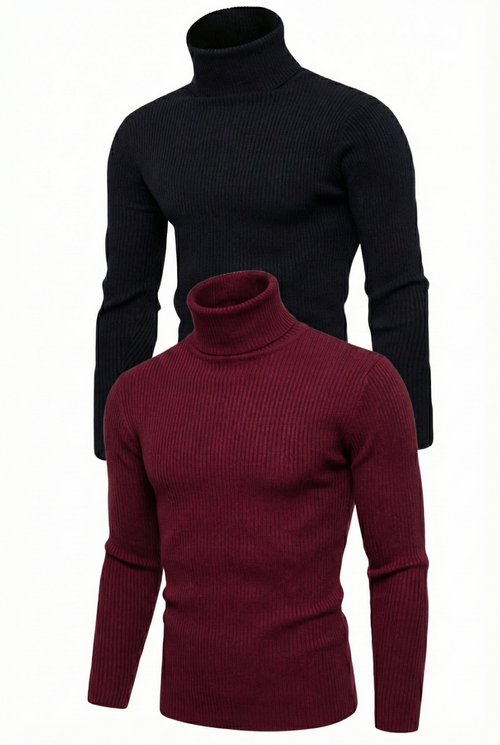 2'li Siyah Bordo   Kaşkorse Boğazlı Full Likralı Fitilli Body Kazak
