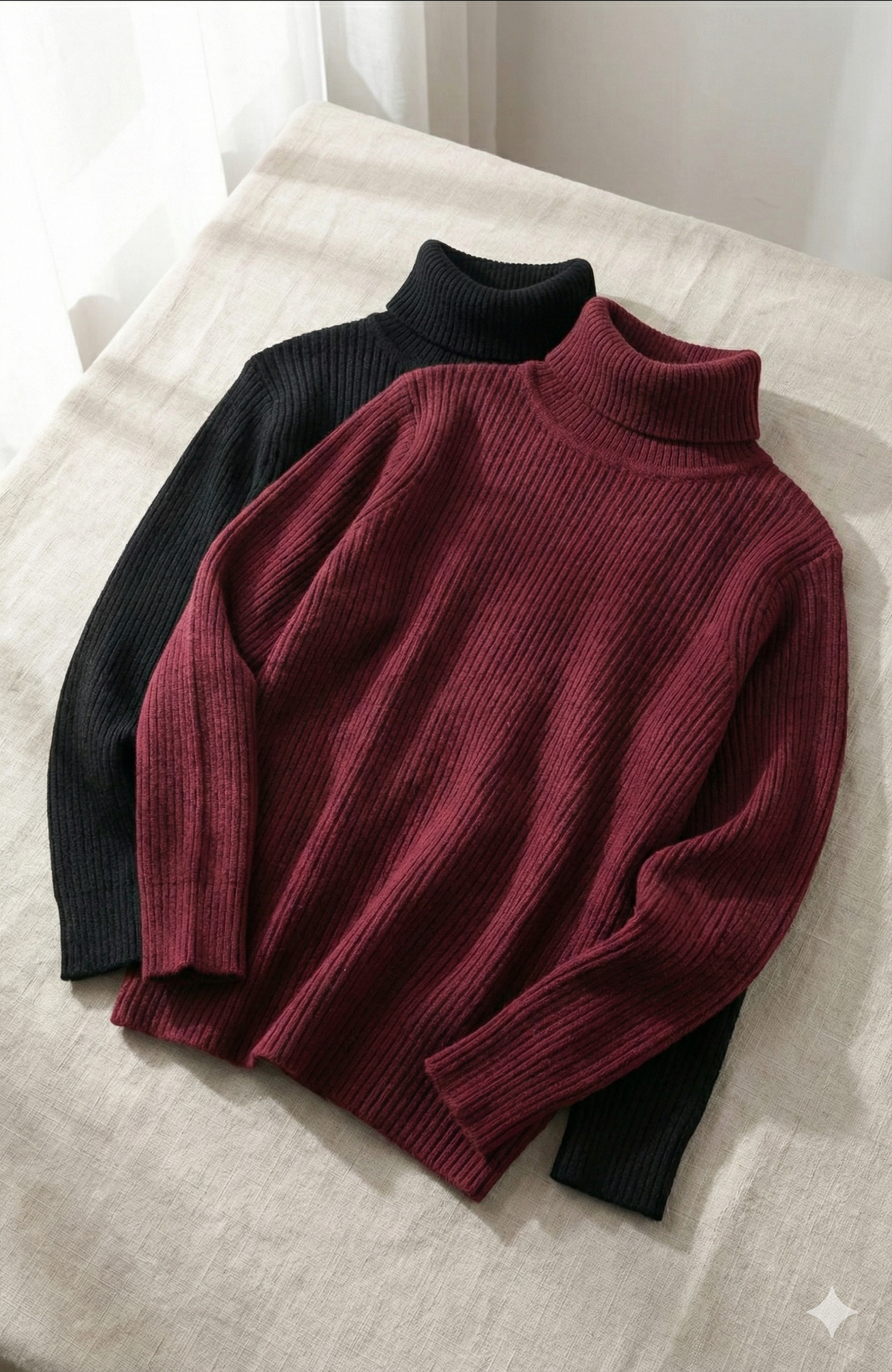 2'li Siyah Bordo   Kaşkorse Boğazlı Full Likralı Fitilli Body Kazak