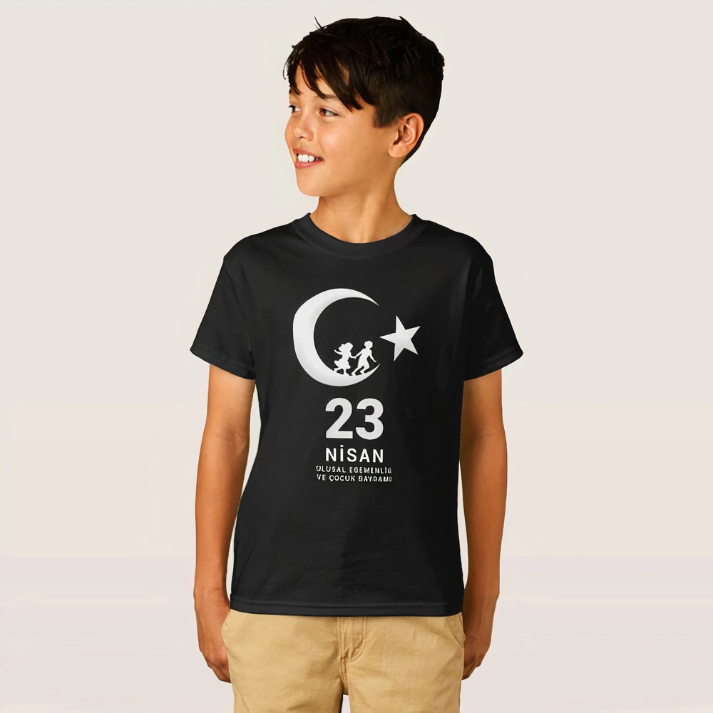 23 Nisan    ramı Baskılı Özel T-shirt - Siyah -