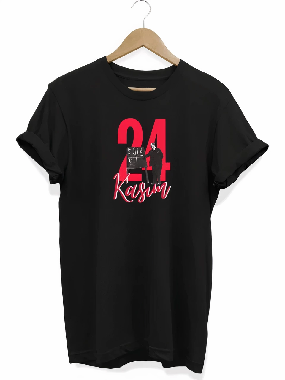 24 Kasım Öğretmenler Günü Baskılı   T-shirt - Siyah -