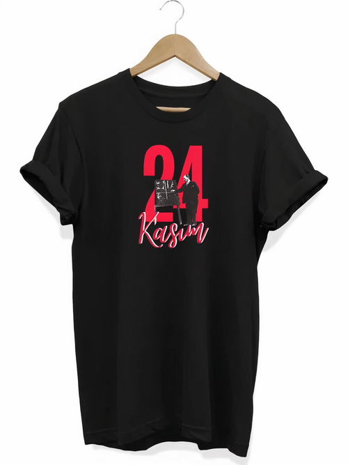 24 Kasım Öğretmenler Günü Öğretmen Hediyesi Baskılı Oversize T-shirt - Siyah