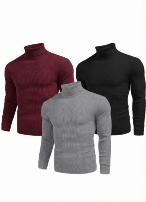 3'lü Siyah, Bordo, Gri   Kaşkorse Boğazlı Full Likralı Fitilli Body Kazak