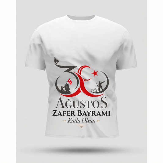30 Ağustos Oversize Baskılı T-shirt - Beyaz -