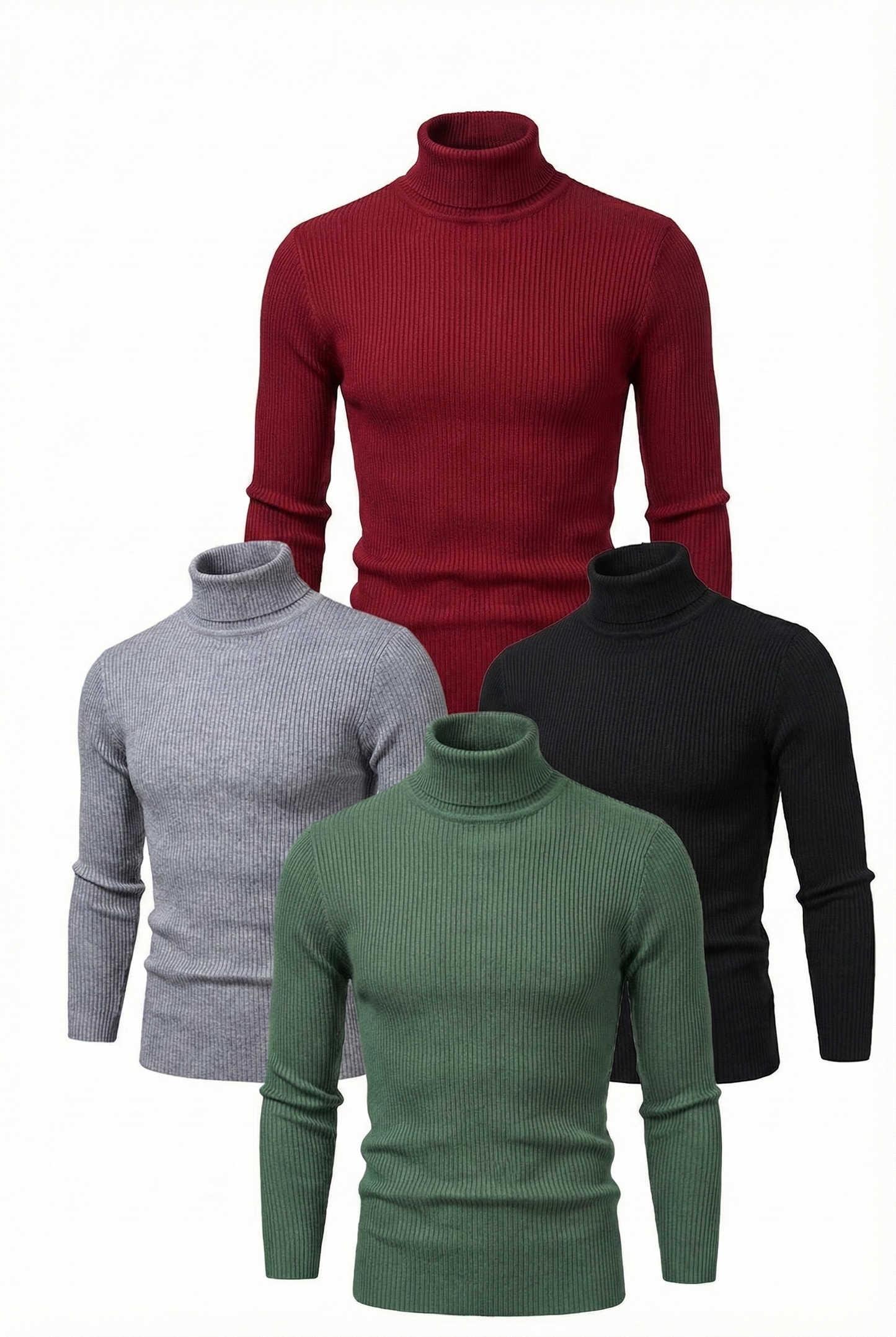 4'lü Siyah, Bordo, Gri, Haki   Kaşkorse Boğazlı Full Likralı Fitilli Body Kazak