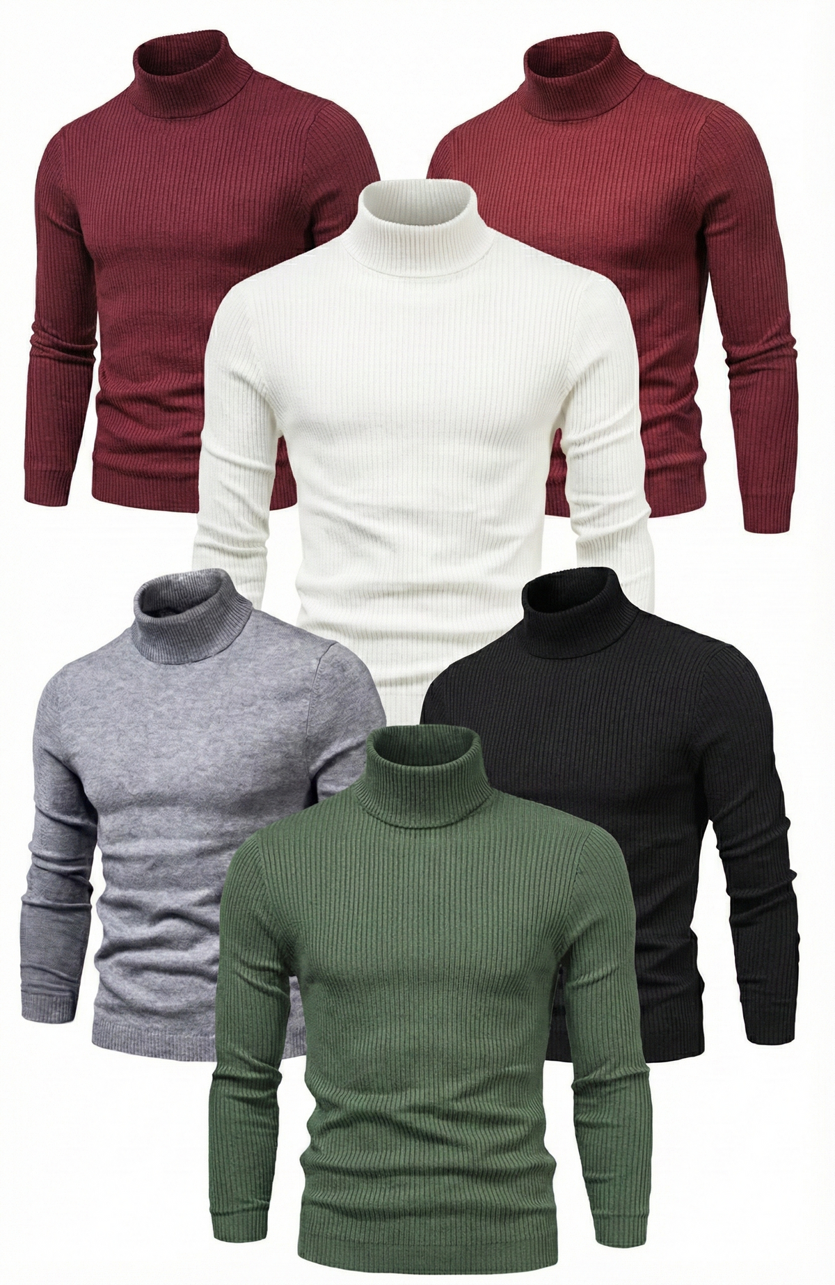 6'lı Siyah, Beyaz, Bordo, Gri, Haki   Kaşkorse Boğazlı Full Likralı Fitilli Body Kazak