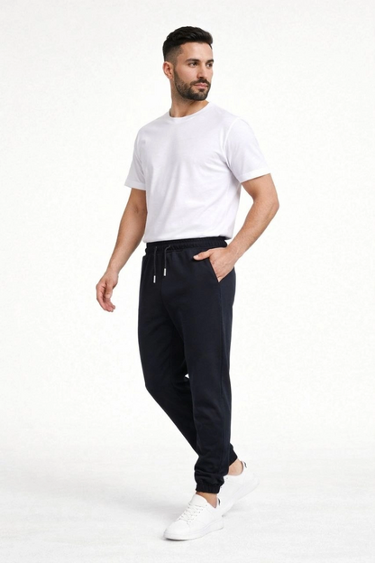 Erkek Jogger Eşofman Altı Cepli, Paça Lastikli , Spor Pantolon - Siyah
