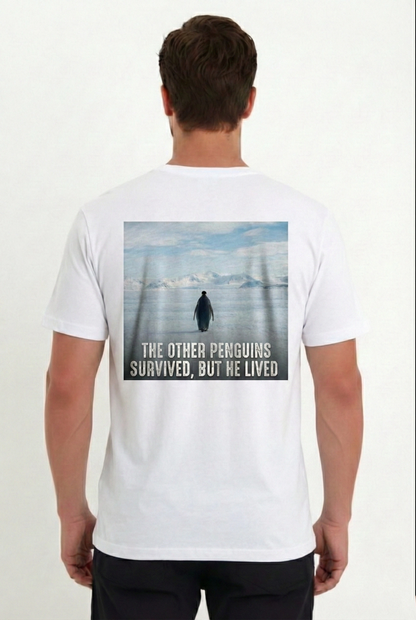 Erkek T-Shirt Penguen Baskılı Bisiklet Yaka Kısa kol yazlık Tişört - Beyaz