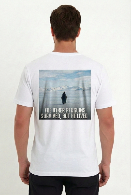 Erkek T-Shirt Penguen Baskılı Bisiklet Yaka Kısa kol yazlık Tişört - Beyaz
