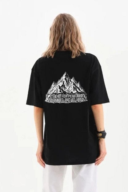 Kadın T-Shirt Penguen Baskılı Bisiklet Yaka Kısa kol yazlık Tişört - Siyah