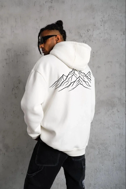 Erkek Nihilist Penguen Baskılı 3 İplik Pamuklu Kapüşonlu Sweatshirt Hoodie Beyaz