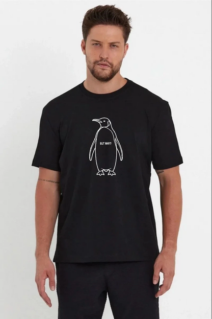 Erkek T-Shirt Nihilist Penguen Baskılı Bisiklet Yaka Kısa kol yazlık Tişört - Siyah