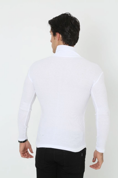 Erkek Fitilli Kaşkorse Kumaş Boğazlı Full Likralı Slimfit Body - Beyaz