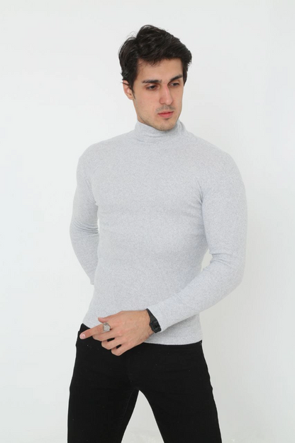 Erkek Fitilli Kaşkorse Kumaş Boğazlı Full Likralı Slimfit Body - Gri
