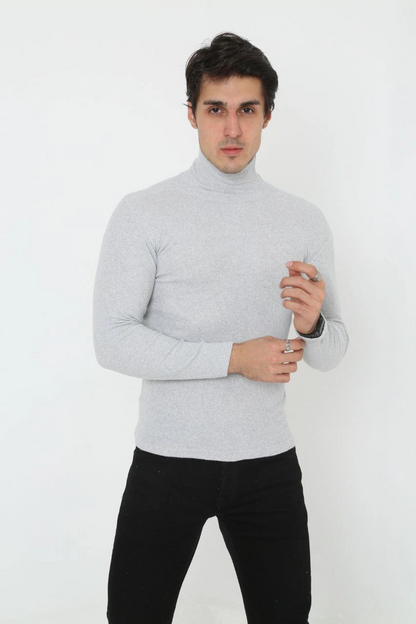 Erkek Fitilli Kaşkorse Kumaş Boğazlı Full Likralı Slimfit Body - Gri