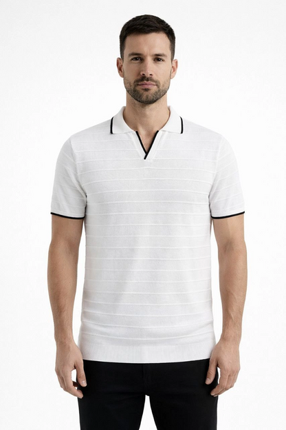 Erkek Kısa kol Fitilli Triko Polo Yaka Düğmesiz T-shirt 2'li Set Beyaz-Mint Yeşili