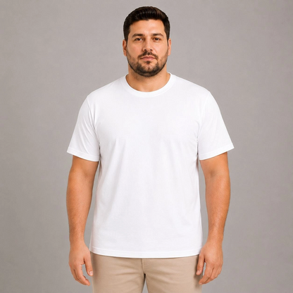 Erkek Battal Big Size Basic Tişört Bisiklet Yaka Rahat Kalıp T-Shirt - Beyaz