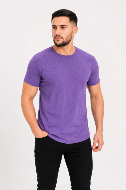 Erkek Basic Tişört Bisiklet Yaka Kısa Kol Günlük Yazlık Slim fit T-Shirt - Mor
