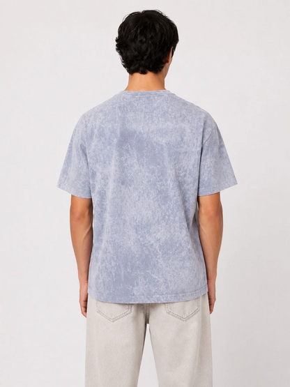 Erkek Yıkamalı Washed Effect Tişört Bisiklet Yaka Sokak Stil Kısa Kol T-Shirt - Gri
