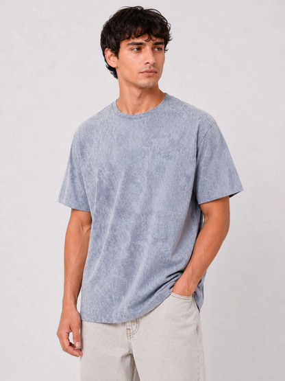 Erkek Yıkamalı Washed Effect Tişört Bisiklet Yaka Sokak Stil Kısa Kol T-Shirt - Gri