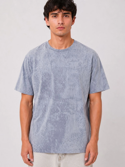 Erkek Yıkamalı Washed Effect Tişört Bisiklet Yaka Sokak Stil Kısa Kol T-Shirt - Gri
