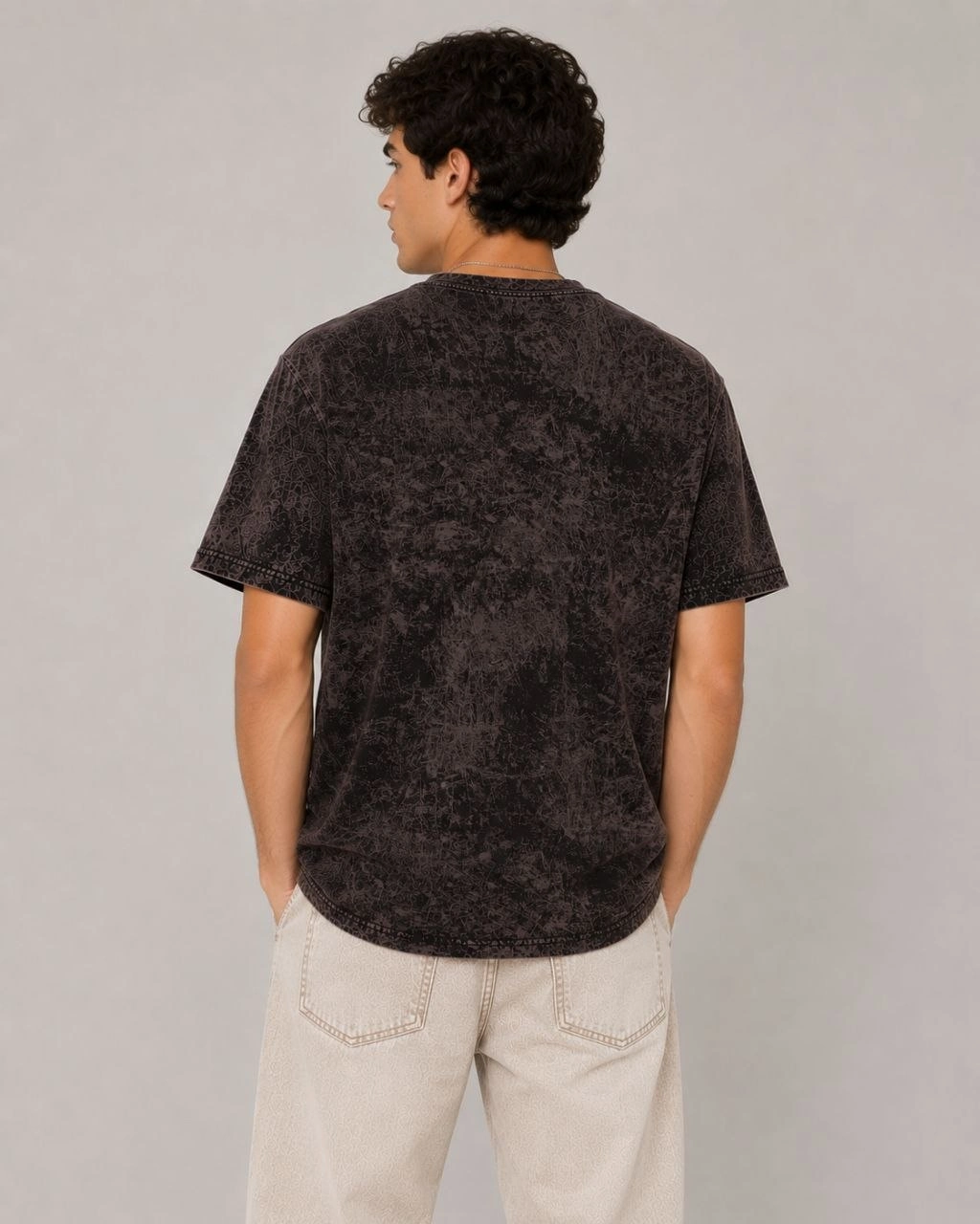 Erkek Yıkamalı Washed Effect Tişört Bisiklet Yaka Sokak Stil Kısa Kol T-Shirt - Füme