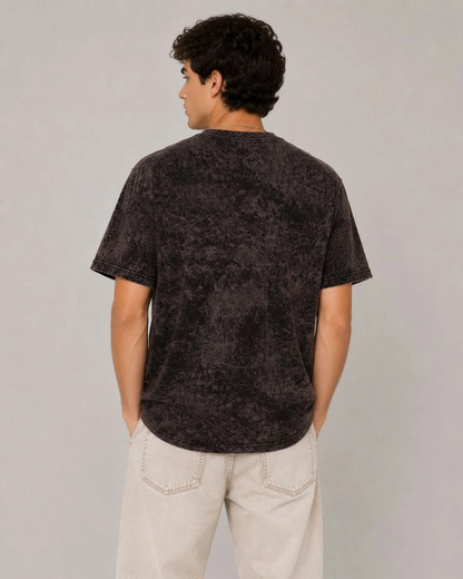 Erkek Yıkamalı Washed Effect Tişört Bisiklet Yaka Sokak Stil Kısa Kol T-Shirt - Füme