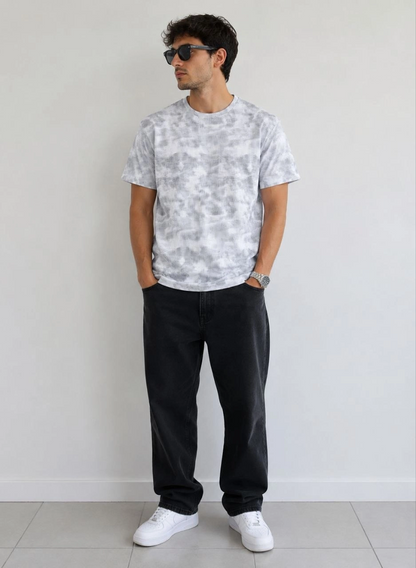 Erkek Batik Desenli Tişört Bisiklet Yaka Kısa Kol Regular Fit T-shirt - Gri